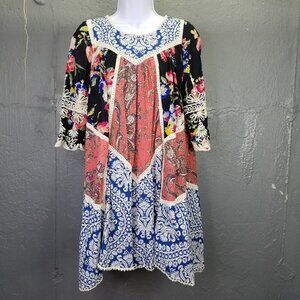 Anthropologie Vanessa Virginia Inez Swing Dress XS Sz 0 Floral Crochet Patchwork